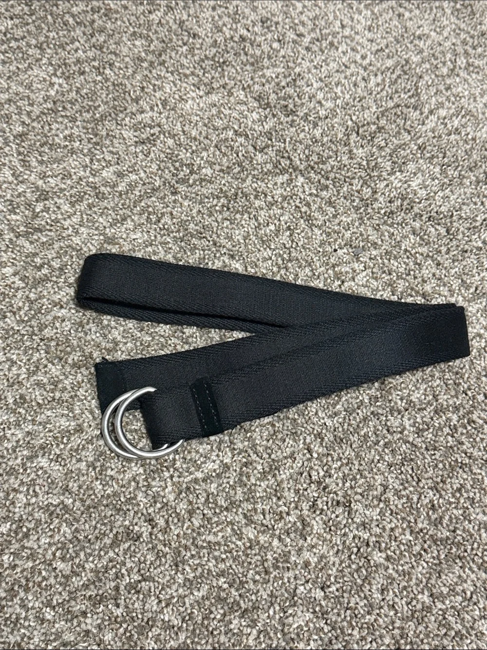 PAIGE Black Fabric Double D-Ring Belt